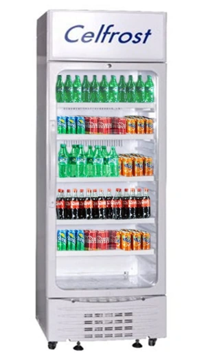 Celfrost glass-door visi cooler with beverage shelves, supplied by the owner