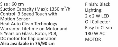 Original catalogue specifications for Elica EFL 3V 601 HAC LTW MS NERO. Use the full-size link to enlarge, or contact the household team for an accessible specification sheet.