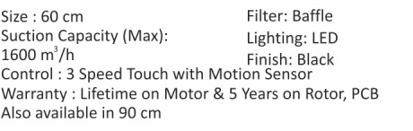 Original catalogue specifications for Elica SPT H6 60 TOUCH BF LTW MS NERO. Use the full-size link to enlarge, or contact the household team for an accessible specification sheet.