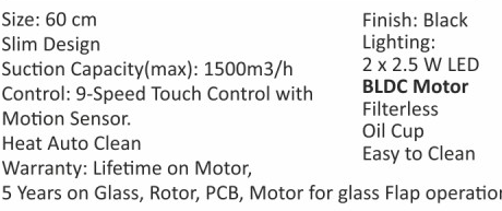 Original catalogue specifications for Elica SLIM EFL 3V 601 BLDC HAC LTW MS NERO. Use the full-size link to enlarge, or contact the household team for an accessible specification sheet.