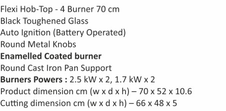 Original catalogue specifications for Elica RG FLEXI HCT 470 DX LOTUS BK. Use the full-size link to enlarge, or contact the household team for an accessible specification sheet.