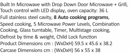 Original catalogue specifications for Elica EPBI MWO 360 DD. Use the full-size link to enlarge, or contact the household team for an accessible specification sheet.