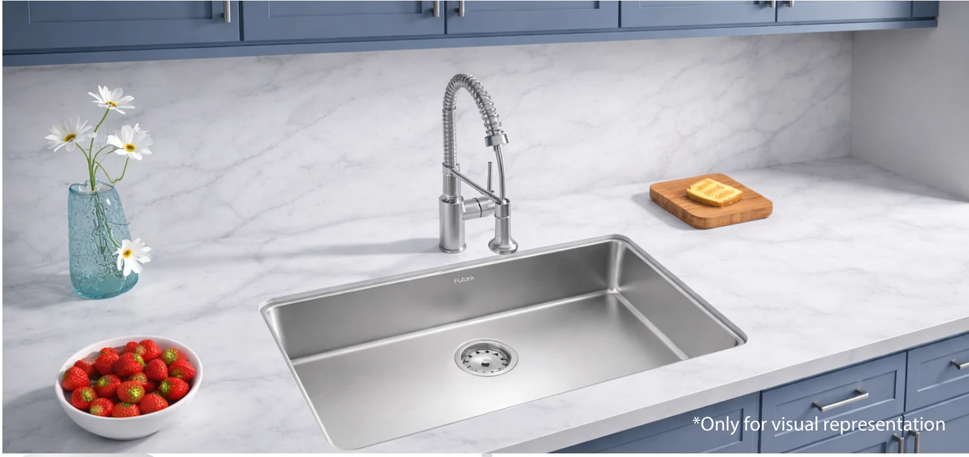 Futura undermount sink shown in a kitchen illustration in the supplied 2026 catalogue