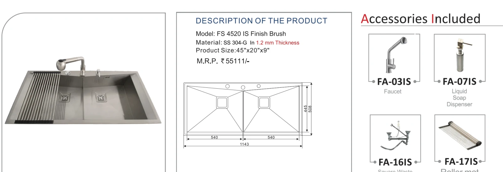 Original Futura catalogue specification table, dimensions and accessory details for FS 4520 IS; key specifications are transcribed above