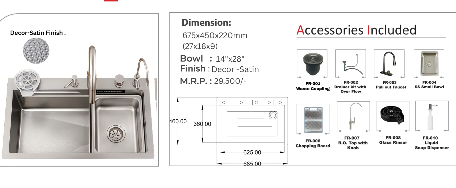 Original Futura catalogue specification table, dimensions and accessory details for FS 2718 FRS; key specifications are transcribed above