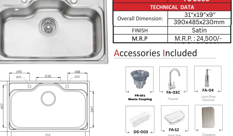 Original Futura catalogue specification table, dimensions and accessory details for FS 8050; key specifications are transcribed above