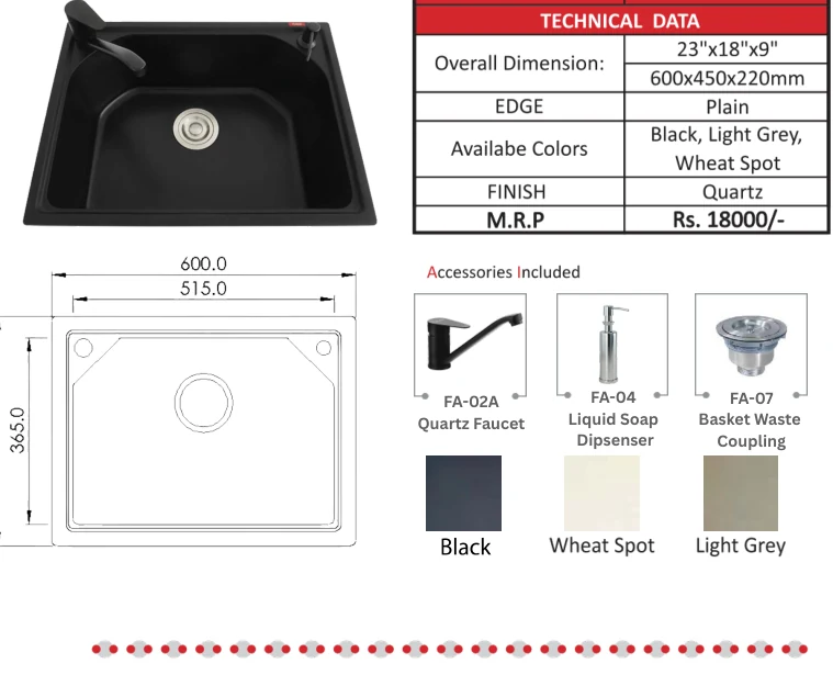 Original Futura catalogue specification table, dimensions and accessory details for FS 2318 NQ; key specifications are transcribed above
