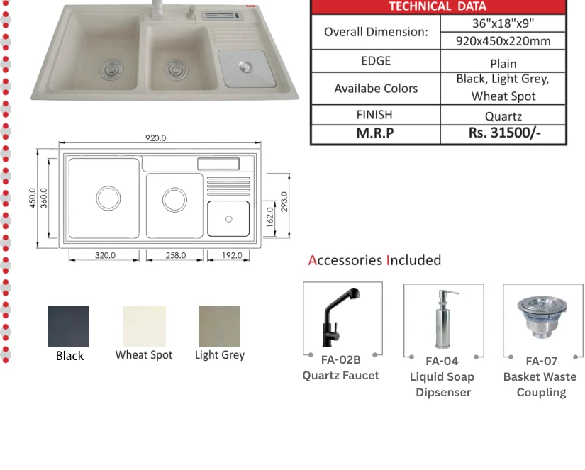 Original Futura catalogue specification table, dimensions and accessory details for FS 3718 NQ; key specifications are transcribed above