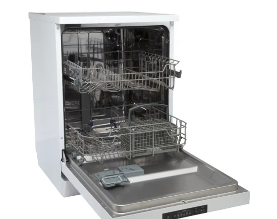 Household dishwasher with its door and racks open, supplied by the owner