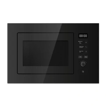 Black built-in microwave supplied by the owner